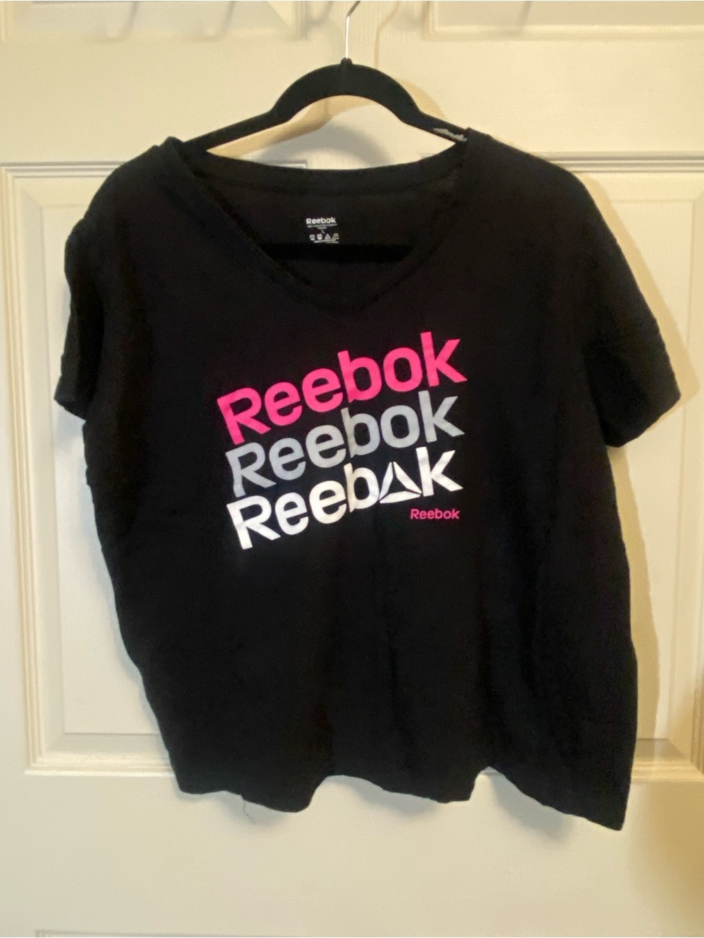 Reebok Black Short Sleeve Tee with Pink and Silver Logos